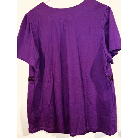 Ellos Purple V-Neck Short Sleeve Blouse With Embroidered Trim - Picture 2 of 3